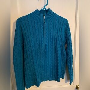 LL Bean Double L Turquoise Cable Knit Sweater